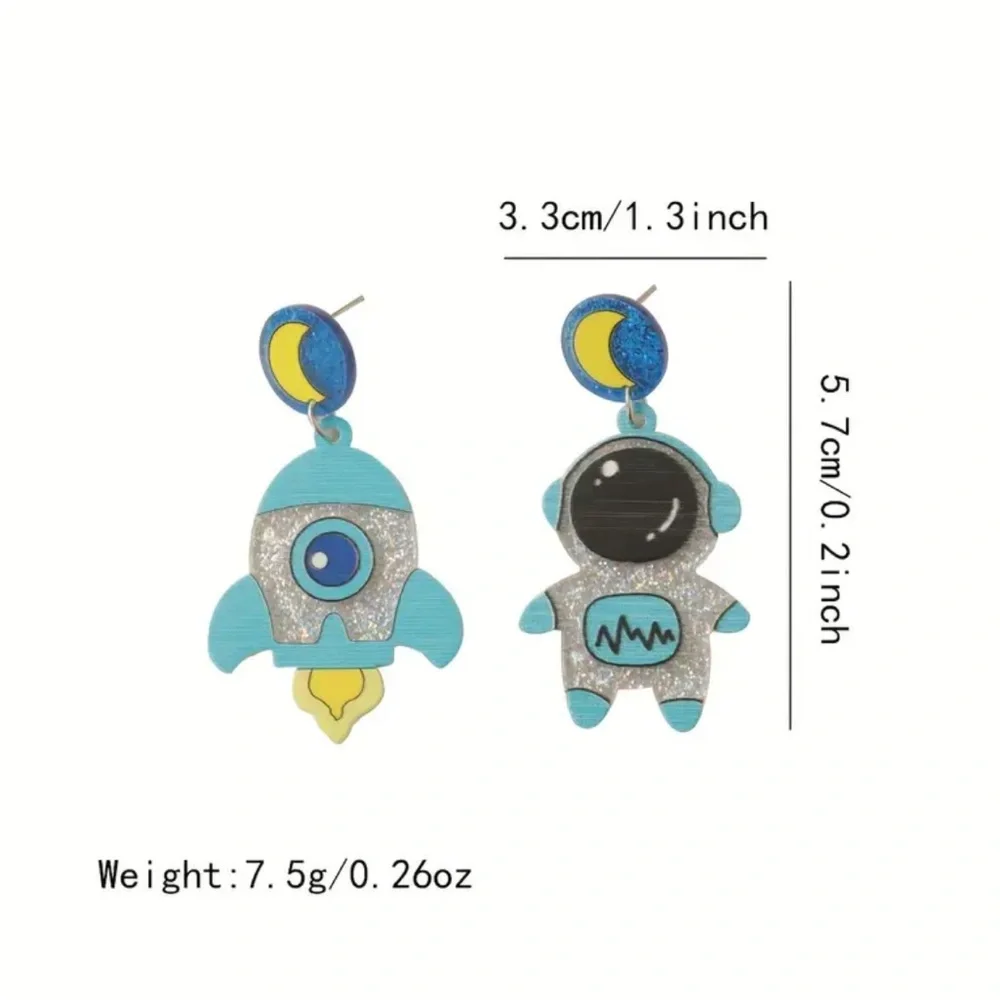 Astronaut & Rocket Dangle Earrings - Picture 3 of 3